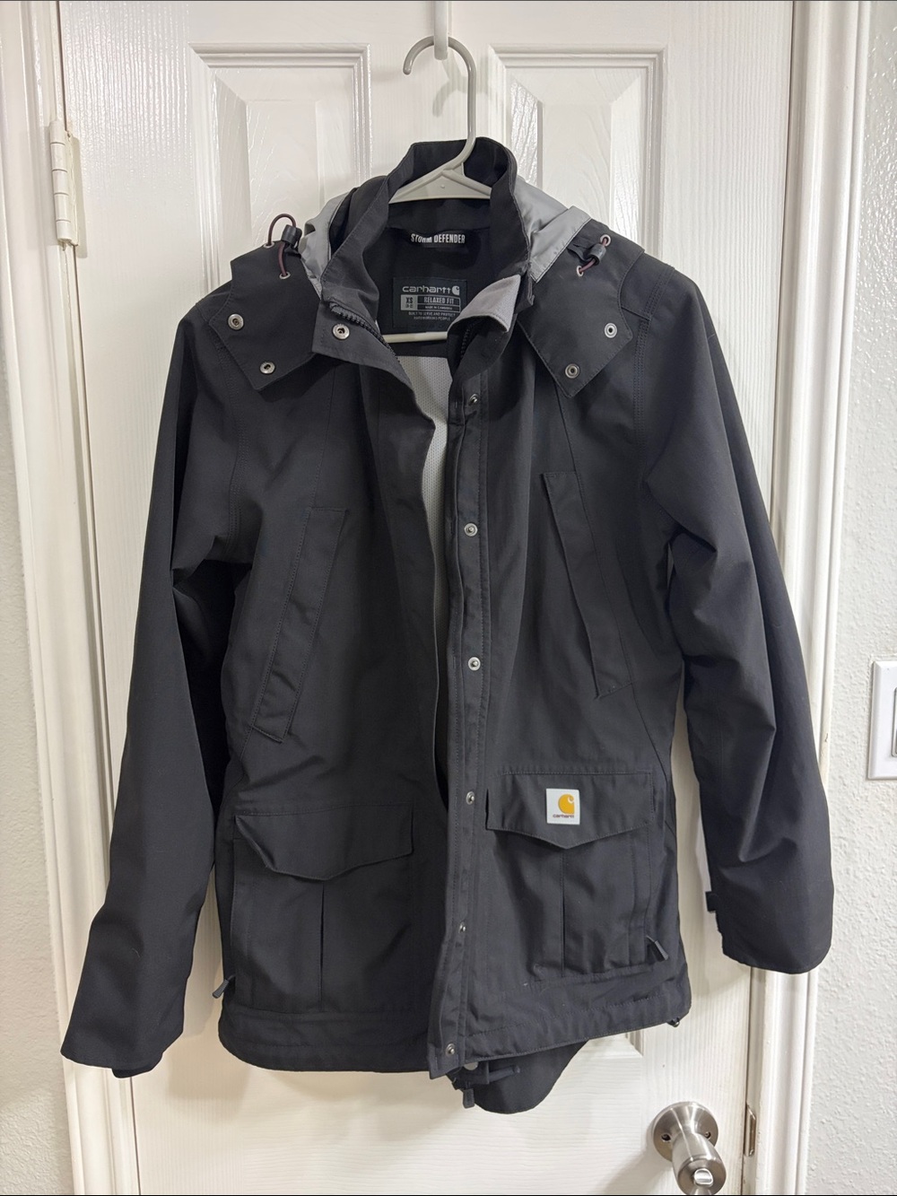 Carhartt Black Hooded Raincoat with Gray Lining